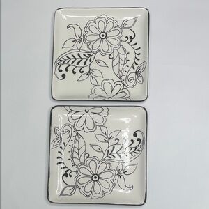Laurie Gates Black & White Floral Square Salad Plates 2 pcs